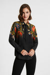 Silk floral blouse with bow