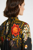 Silk floral blouse with bow