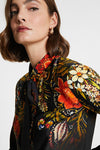 Silk floral blouse with bow