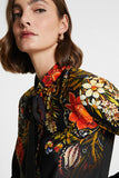 Silk floral blouse with bow