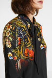 Silk floral blouse with bow