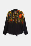 Silk floral blouse with bow