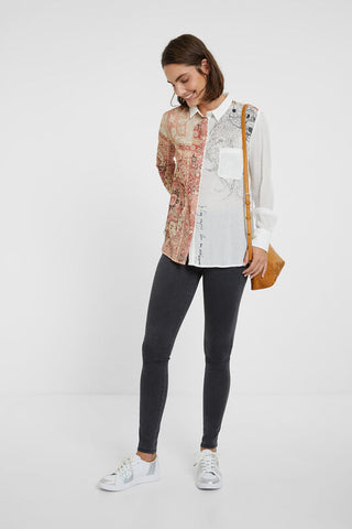 DESIGUAL Viscose Boho Blouse with Tie at V-Neck 19WWBW19