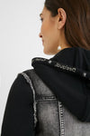 Bimaterial hooded Black Denim jacket