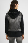 Bimaterial hooded Black Denim jacket