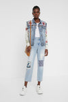 Jacket floral patch jean and crochet